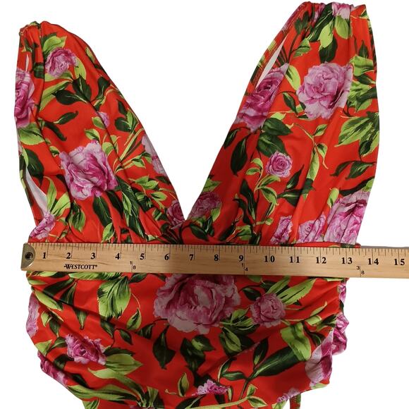 Zara Womens Rose Floral Printed Draped Bodysuit High Cut Medium New - Picture 3 of 13